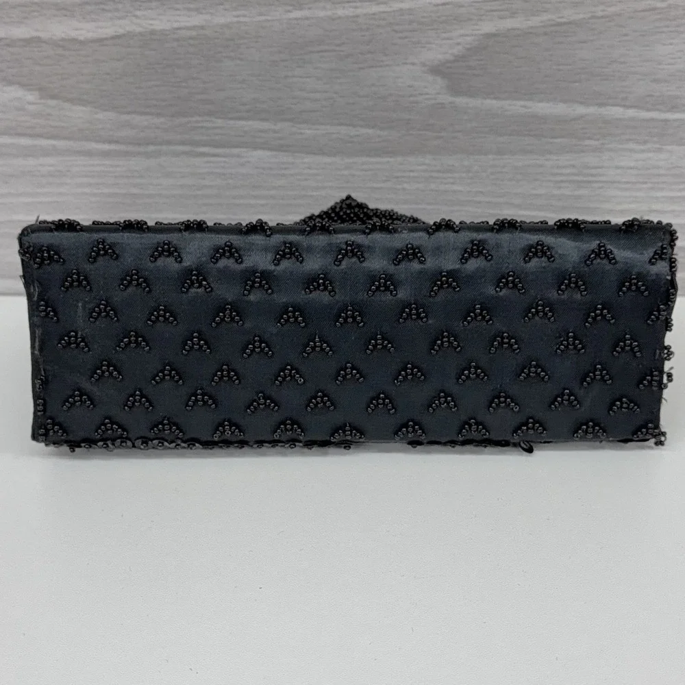 Vintage 1950s Black Beaded Sequin Evening Bag Clutch Purse Handmade‎ Hong Kong